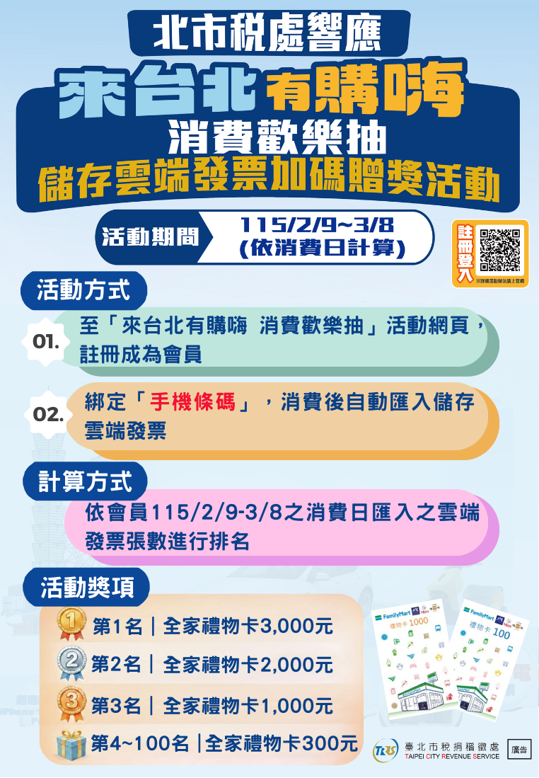 海報-北市稅處限定加碼「來台北有購嗨」贈獎活動   2月9日馬上開跑！